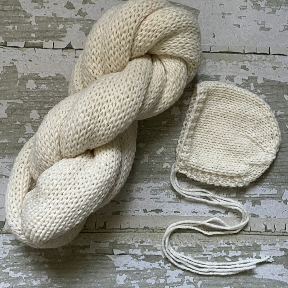 Handmade Knit Newborn Photography Wrap, Hat And Bonnet - 3 Piece Set